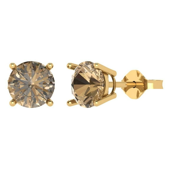 3 ct Push-Back Stud Earrings for Women | 7.5mm Round Cut Simulated Champagne Diamond | 18K Yellow Gold