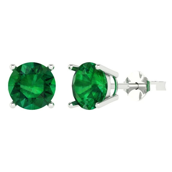 3 ct Push-Back Stud Earrings for Women | 7.5mm Round Cut Simulated Emerald | 18K White Gold