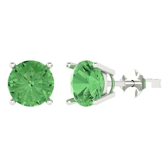 Clara Pucci 3 ct Brilliant Round Cut Solitaire Studs VVS1 Genuine Conflict free Green Zircon Solid 14K White Gold Designer Everyday Earrings Push Back