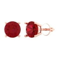 thumbnail image 1 of 3 ct Screw-Back Stud Earrings for Women | 7.5mm Round Cut Simulated Pink Tourmaline | 18K Rose Gold, 1 of 5
