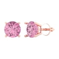 thumbnail image 1 of 14K Solid Gold Screw Back Stud Earrings for Women | 3 cttw Round Cut Simulated Pink Diamond | Rose Gold, 1 of 5
