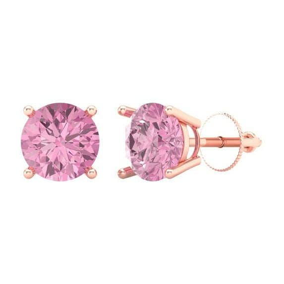 3 ct Screw-Back Stud Earrings for Women | 7.5mm Round Cut Simulated Pink Diamond | 18K Rose Gold