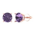 thumbnail image 1 of 3 ct Screw-Back Stud Earrings for Women | 7.5mm Round Cut Simulated Alexandrite | 18K Rose Gold, 1 of 5