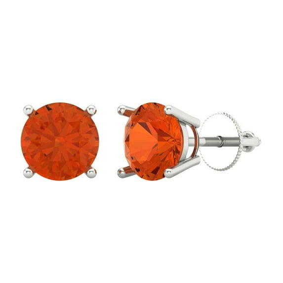 Clara Pucci 3 ct Brilliant Round Cut Solitaire Studs VVS1 Genuine Conflict free Red Zircon Solid 14K White Gold Designer Everyday Earrings Screw back