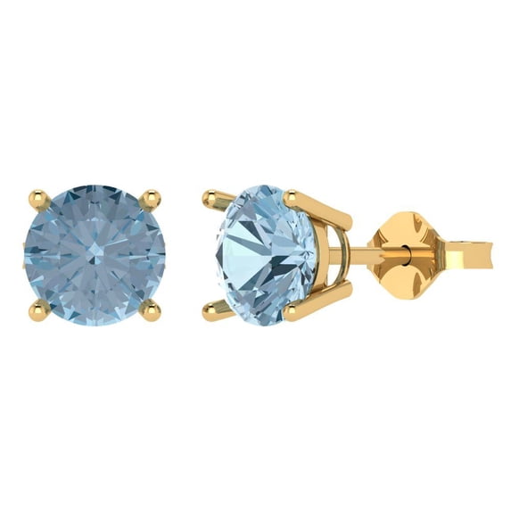 Clara Pucci 3Ct Blue Round Cut VVS1 Push Back Stud 14k Solid hypoallergenic Gold Designer Earrings For April