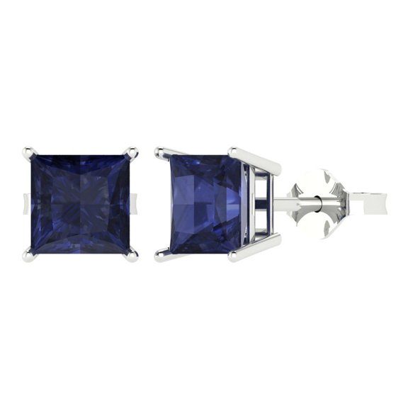 Clara Pucci 3Ct Blue Sapphire Princess Cut VVS1 Push Back Stud 14k Solid hypoallergenic Gold Designer Earrings For September