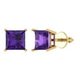 thumbnail image 1 of Clara Pucci 3Ct Natural Amethyst Princess Cut VVS1 Screw Back Stud 14k Solid hypoallergenic Gold Designer Earrings For February, 1 of 7