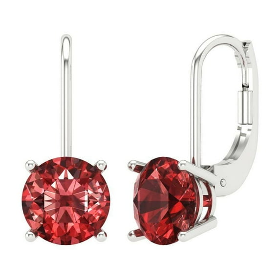 Clara Pucci 3Ct Natural Garnet Round Cut VVS1 Lever Back Drop Dangle 14k Solid hypoallergenic Gold Designer Earrings For January