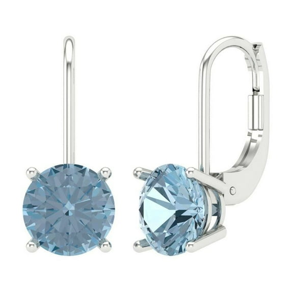 Clara Pucci 3Ct Natural Sky Blue Topaz Round Cut VVS1 Lever Back Drop Dangle 18k Solid hypoallergenic Gold Designer Earrings For December