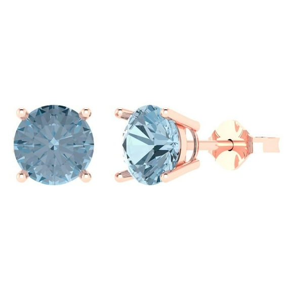 Clara Pucci 3Ct Natural Swiss Blue Topaz Round Cut VVS1 Push Back Stud 18k Solid hypoallergenic Gold Designer Earrings For December