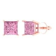 thumbnail image 1 of Clara Pucci 3Ct Pink Princess Cut VVS1 Screw Back Stud 14k Solid hypoallergenic Gold Designer Earrings For April, 1 of 7