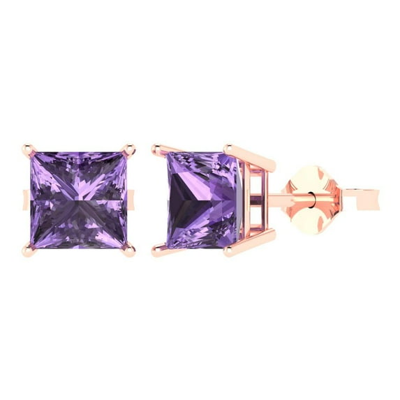 Clara Pucci 3Ct Alexandrite Princess Cut VVS1 Push Back Stud 14k Solid hypoallergenic Gold Designer Earrings For June
