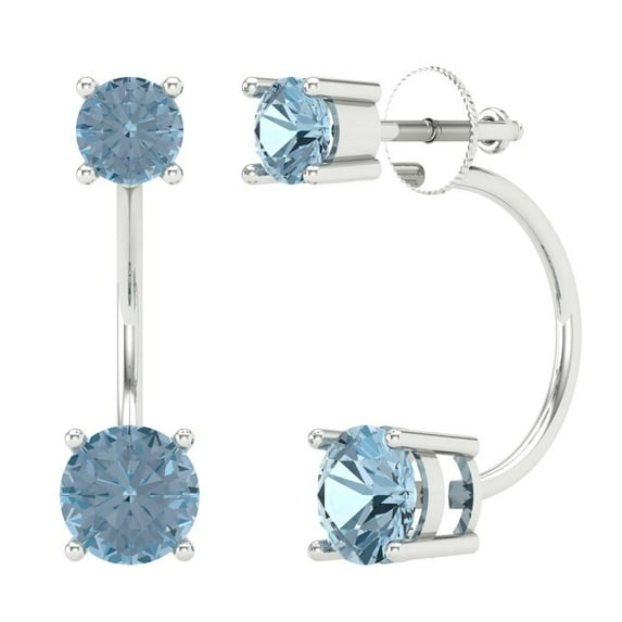 Clara Pucci 3Ct Blue Round Cut VVS1 Lever Back Stud 14k Solid hypoallergenic Gold Designer Earrings For April