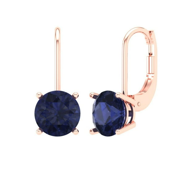 Clara Pucci 3Ct Blue Sapphire Round Cut VVS1 Lever Back Drop Dangle 14k Solid hypoallergenic Gold Designer Earrings For September