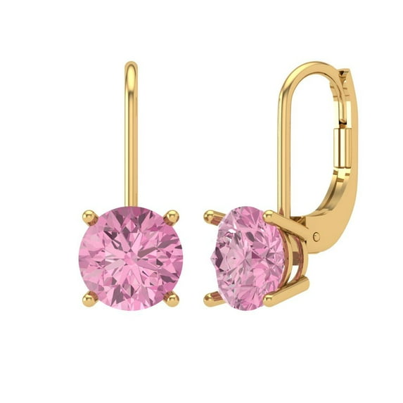 Clara Pucci 3Ct Pink Round Cut VVS1 Lever Back Drop Dangle 14k Solid hypoallergenic Gold Designer Earrings For April