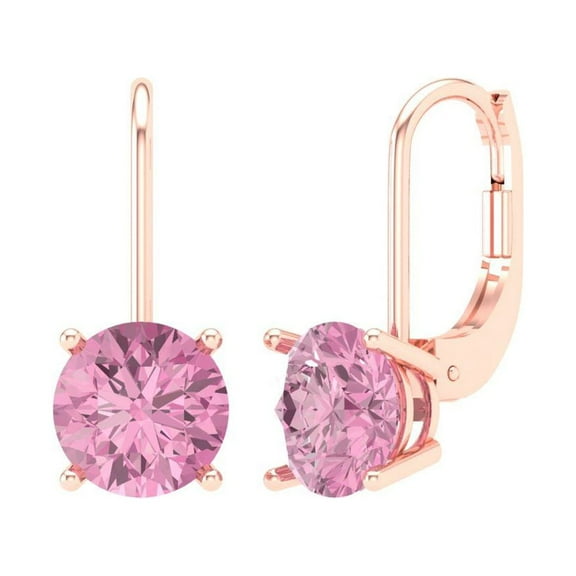 Clara Pucci 3Ct Pink Round Cut VVS1 Lever Back Drop Dangle 18k Solid hypoallergenic Gold Designer Earrings For April