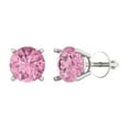 thumbnail image 1 of Clara Pucci 3Ct Pink Round Cut VVS1 Screw Back Stud 18k Solid hypoallergenic Gold Designer Earrings For April, 1 of 7