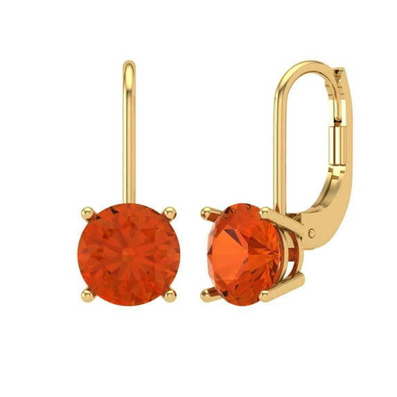 Clara Pucci 3Ct Red Round Cut VVS1 Lever Back Drop Dangle 14k Solid hypoallergenic Gold Designer Earrings For April