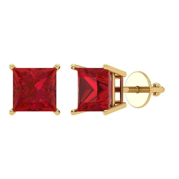 Clara Pucci 3Ct Ruby Princess Cut VVS1 Screw Back Stud 14k Solid hypoallergenic Gold Designer Earrings For July