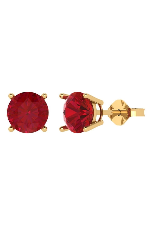 3Ct Ruby Round Cut VVS1 Push Back Stud 14k Solid hypoallergenic Gold Designer Earrings For July