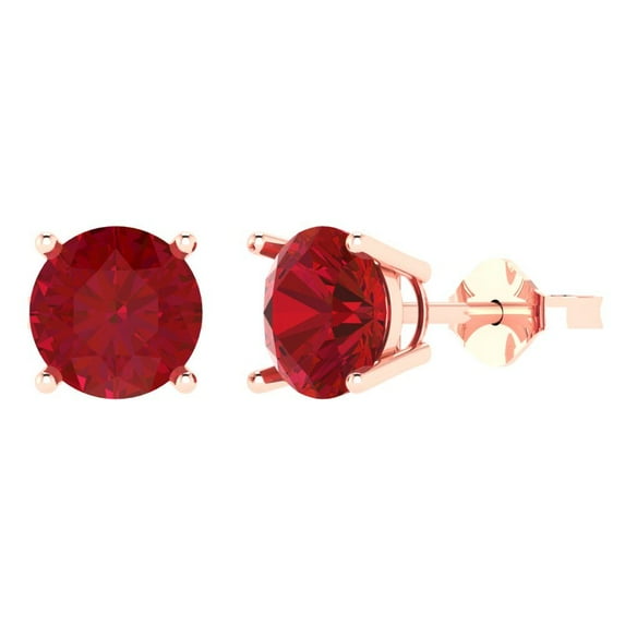 Clara Pucci 3Ct Ruby Round Cut VVS1 Push Back Stud 18k Solid hypoallergenic Gold Designer Earrings For July