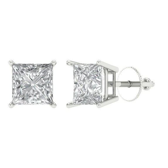 Clara Pucci 3Ct Synthetic Moissanite Princess Cut VVS1 Screw Back Stud 18k Solid hypoallergenic Gold Designer Earrings For April