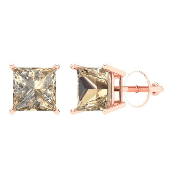 Clara Pucci 3Ct Synthetic Yellow Moissanite Princess Cut VVS1 Screw Back Stud 14k Solid hypoallergenic Gold Designer Earrings For April