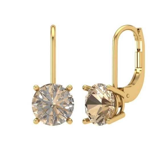 Clara Pucci 3Ct Synthetic Yellow Moissanite Round Cut VVS1 Lever Back Drop Dangle 18k Solid hypoallergenic Gold Designer Earrings For April