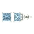 thumbnail image 1 of 14K Solid Gold Push Back Stud Earrings for Women | 4 cttw Princess Cut Natural Swiss Blue Topaz | White Gold, 1 of 5