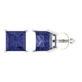 thumbnail image 1 of 14K Solid Gold Screw Back Stud Earrings for Women | 4 cttw Princess Cut Simulated Tanzanite | White Gold, 1 of 5