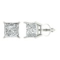 thumbnail image 1 of 14K Solid Gold Screw Back Stud Earrings for Women | 4 cttw Princess Cut Moissanite | White Gold, 1 of 5