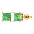 thumbnail image 1 of 14K Solid Gold Push Back Stud Earrings for Women | 4 cttw Princess Cut Simulated Green Diamond | Yellow Gold, 1 of 5