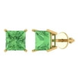 thumbnail image 1 of 4 ct Screw-Back Stud Earrings for Women | 7.0mm Princess Cut Simulated Green Diamond | 18K Yellow Gold, 1 of 5