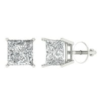 4 ct Screw-Back Stud Earrings for Women | 7.0mm Princess Cut White Sapphire | 18K White Gold