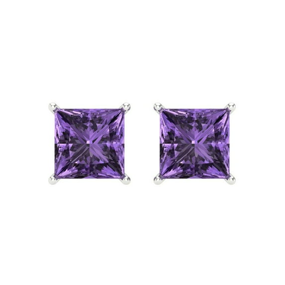 4 ct Screw-Back Stud Earrings for Women | 7.0mm Princess Cut Simulated Alexandrite | 18K White Gold