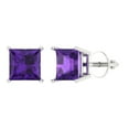 thumbnail image 1 of 14K Solid Gold Screw Back Stud Earrings for Women | 4 cttw Princess Cut Natural Amethyst | White Gold, 1 of 5