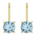thumbnail image 1 of 14K Solid Gold Lever Back Stud Earrings for Women | 4 cttw Round Cut Natural Aquamarine | Yellow Gold, 1 of 5
