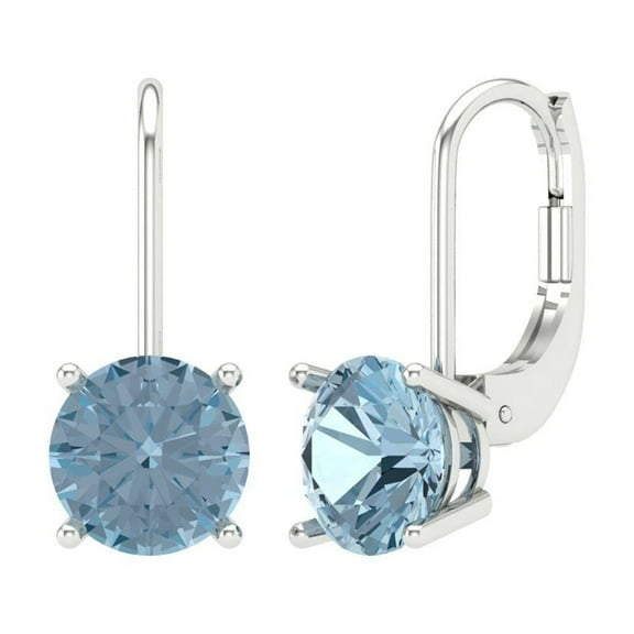 4 ct Lever-Back Drop Dangle Earrings for Women | 8.0mm Round Cut Natural Aquamarine | 18K White Gold