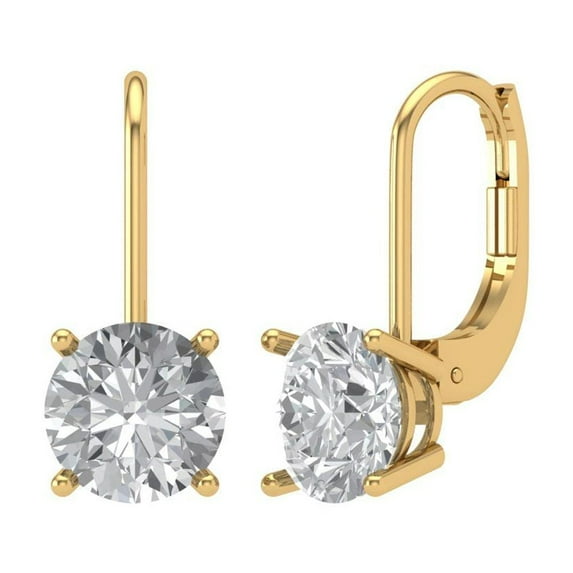 Clara Pucci 4 ct Brilliant Round Cut Drop Dangle VVS1 Genuine Conflict free Clear Zircon Solid 18K Yellow Gold Designer Everyday Earrings Lever Back