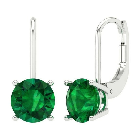 Clara Pucci 4 ct Brilliant Round Cut Drop Dangle VVS1 Genuine Conflict free Green Emerald Solid 18K White Gold Designer Everyday Earrings Lever Back