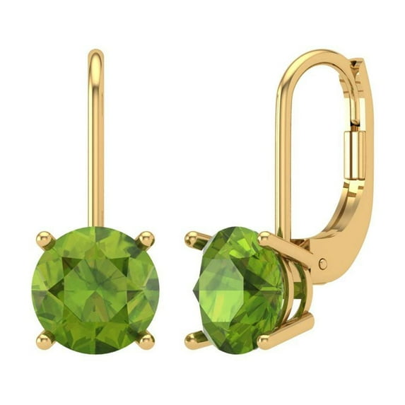 4 ct Lever-Back Drop Dangle Earrings for Women | 8.0mm Round Cut Natural Peridot | 18K Yellow Gold
