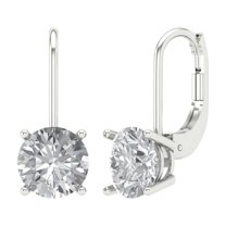4 ct Lever-Back Drop Dangle Earrings for Women | 8.0mm Round Cut White Sapphire | 18K White Gold