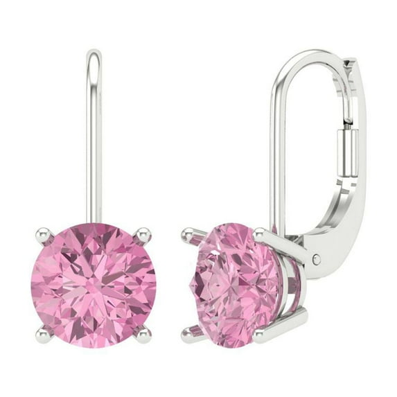 Clara Pucci 4 ct Brilliant Round Cut Drop Dangle VVS1 Genuine Conflict free Pink Zircon Solid 14K White Gold Designer Everyday Earrings Lever Back