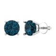 thumbnail image 1 of 14K Solid Gold Screw Back Stud Earrings for Women | 4 cttw Round Cut Natural London Blue Topaz | White Gold, 1 of 5