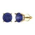 thumbnail image 1 of 14K Solid Gold Screw Back Stud Earrings for Women | 4 cttw Round Cut Simulated Tanzanite | Yellow Gold, 1 of 5