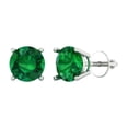thumbnail image 1 of 4 ct Screw-Back Stud Earrings for Women | 8.0mm Round Cut Simulated Emerald | 18K White Gold, 1 of 5