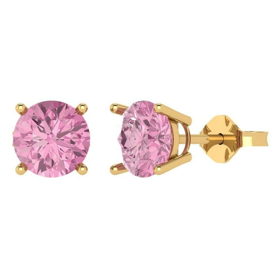 Clara Pucci 4 ct Brilliant Round Cut Solitaire Studs VVS1 Genuine Conflict free Pink Zircon Solid 14K Yellow Gold Designer Everyday Earrings Push Back