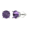 thumbnail image 1 of 14K Solid Gold Screw Back Stud Earrings for Women | 4 cttw Round Cut Simulated Alexandrite | White Gold, 1 of 5