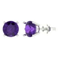 thumbnail image 1 of 4 ct Push-Back Stud Earrings for Women | 8.0mm Round Cut Natural Amethyst | 18K White Gold, 1 of 5