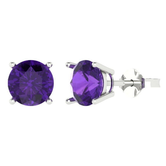 4 ct Push-Back Stud Earrings for Women | 8.0mm Round Cut Natural Amethyst | 18K White Gold